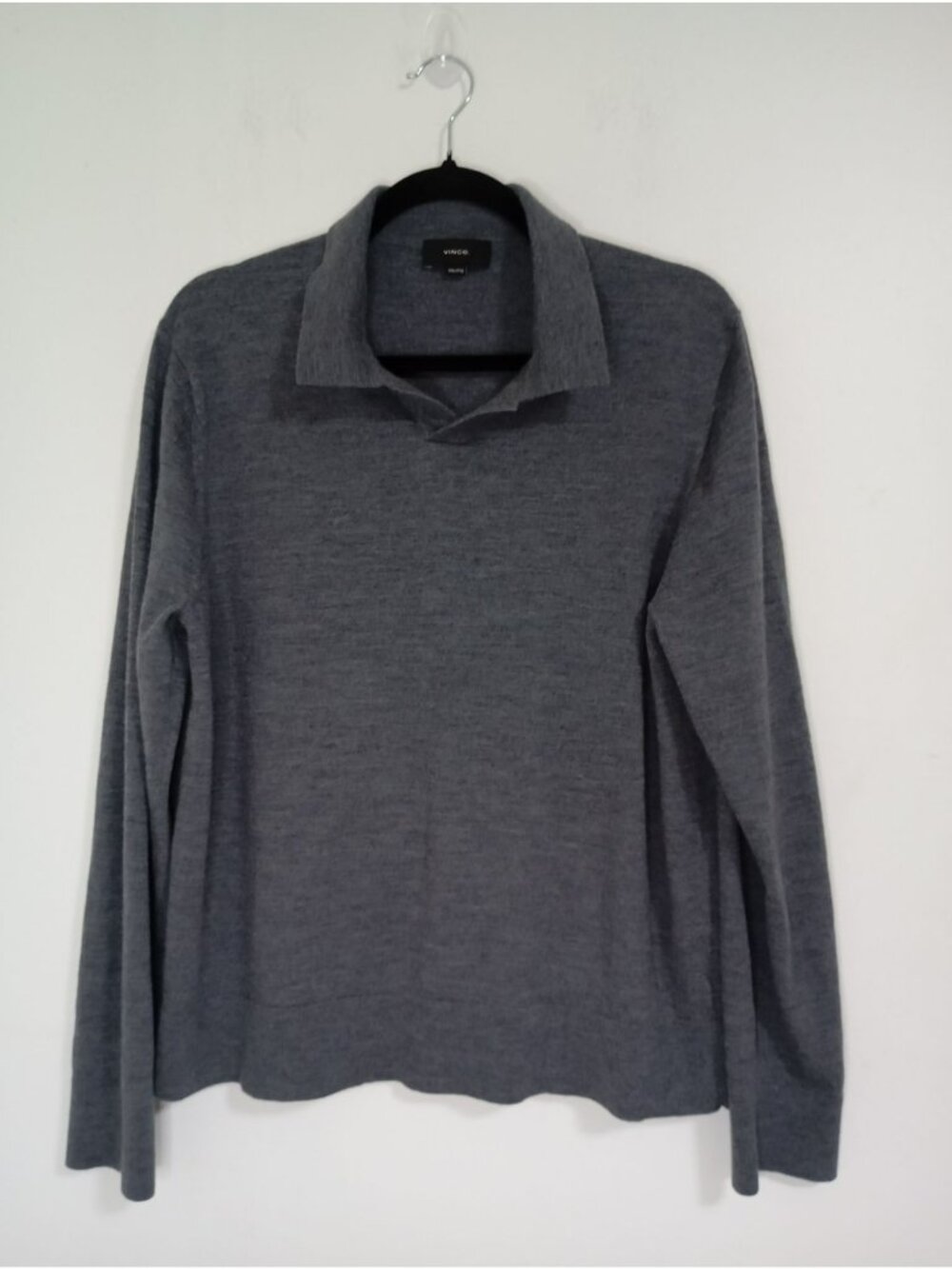 Vince Mens Sweater 100 % Merino Wool Size XXL Long Sleeve Polo Grey